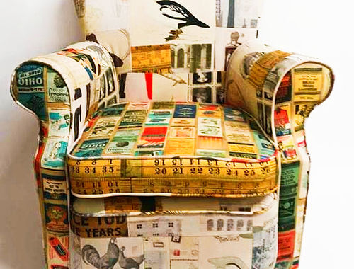 One-of-a-kind upholstered chair covered in vintage print fabric